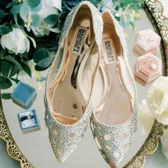 Badgley Mischka Women's Gigi Pointed Toe Jeweled Ivory Ballet Flats 7.5 - Picture 13 of 14